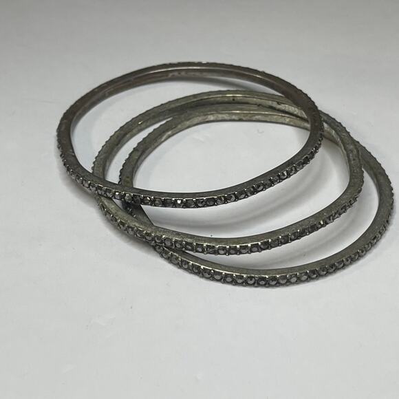 bracelets set of three costume jewelry burnished silver tone gray rhinestone - Picture 1 of 12
